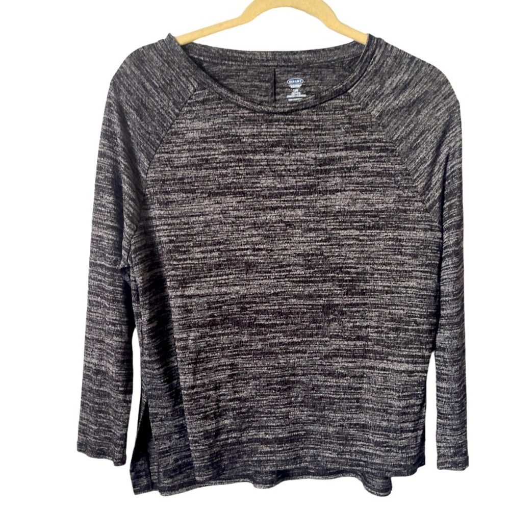 Old Navy Heathered Black Grey Long Sleeve Crewneck Tee L